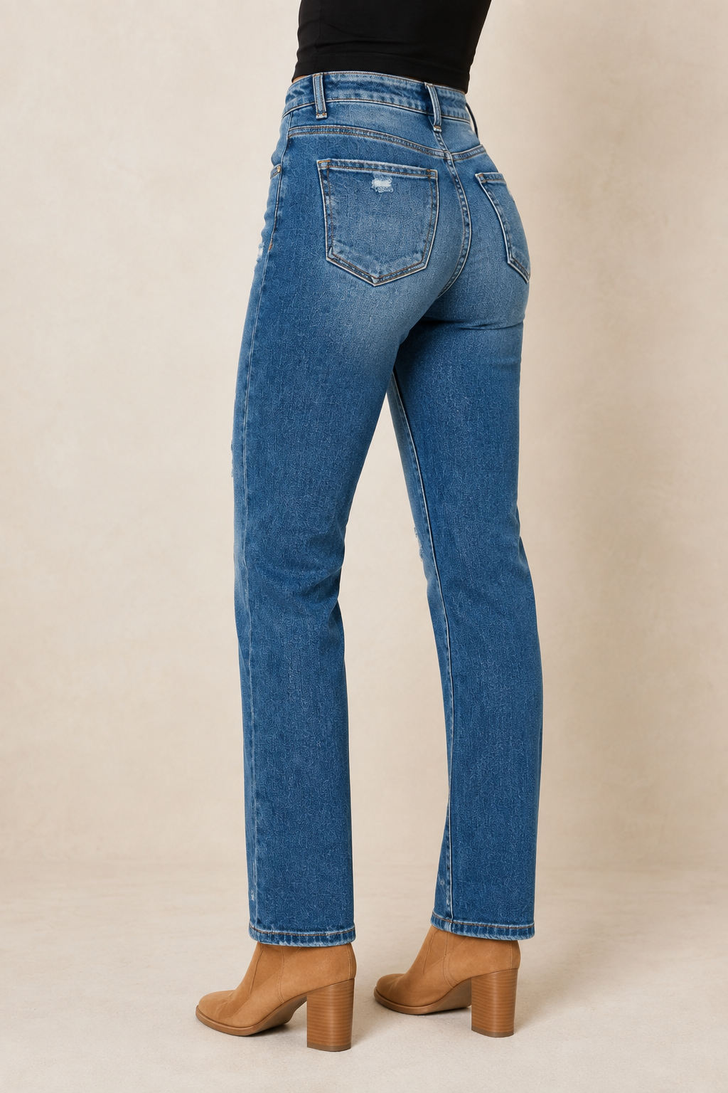 Centered front view of RISEN high-rise tummy-control straight distressed jeans