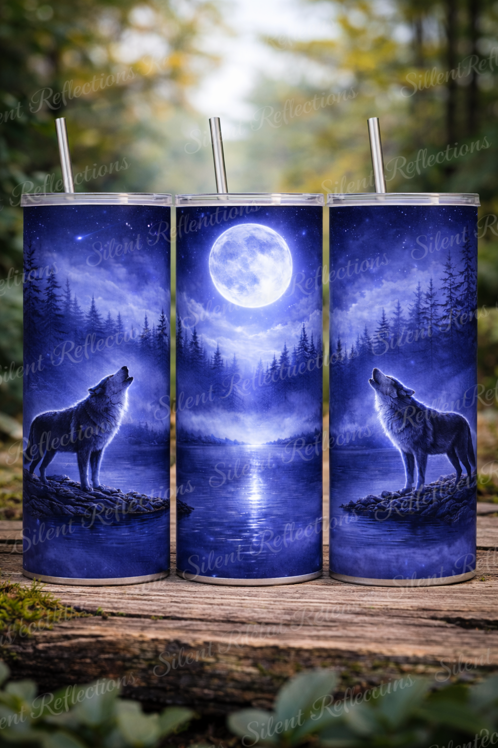 Silent Reflection 20oz Skinny Tumbler – Midnight Wolf Stainless Steel Travel Cup