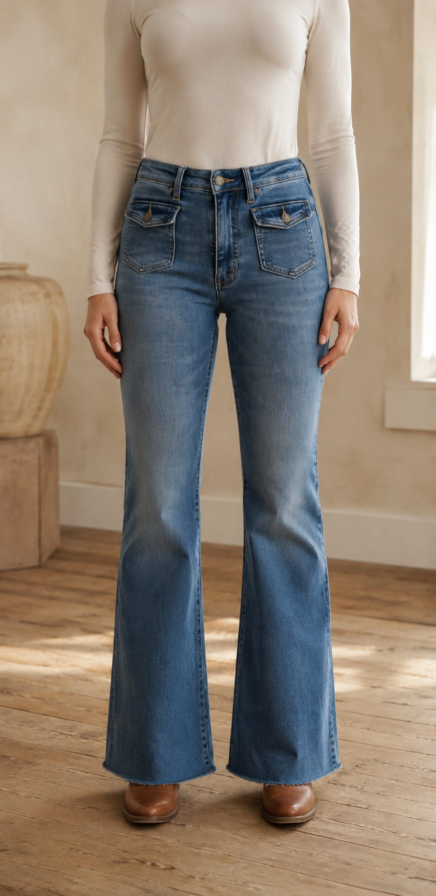 Judy Blue mid rise flare jeans with front flap pockets