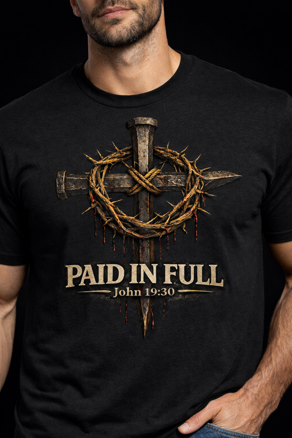 Paid In Full – John 19:30 Christian T-Shirt | Men's Cross T-Shirt