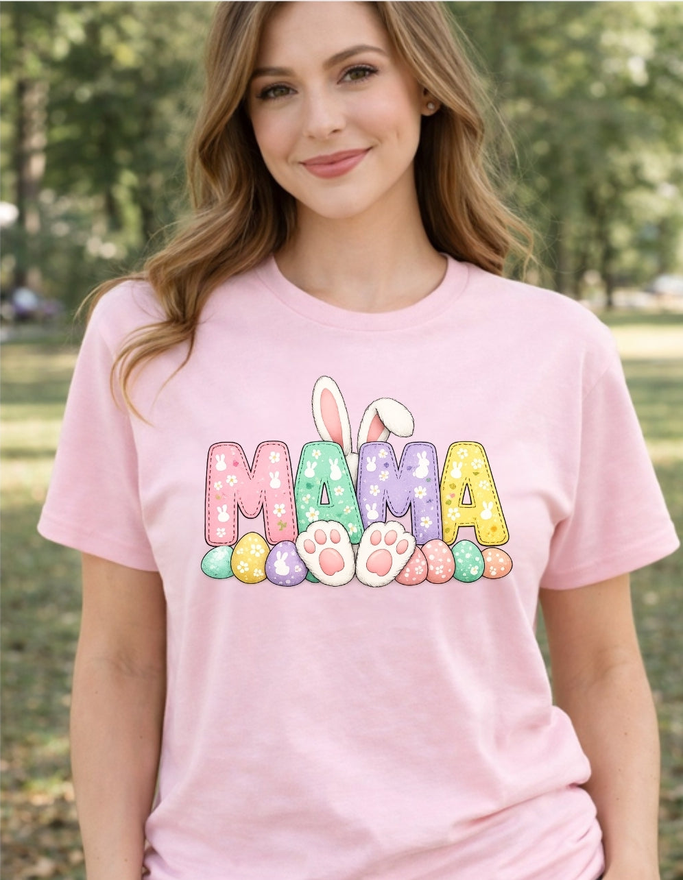 MAMA Easter Shirt – Bunny Ears & Pastel Egg Tee – Cute Mama Spring Shirt – Easter Mom Outfit – Gift for Mom