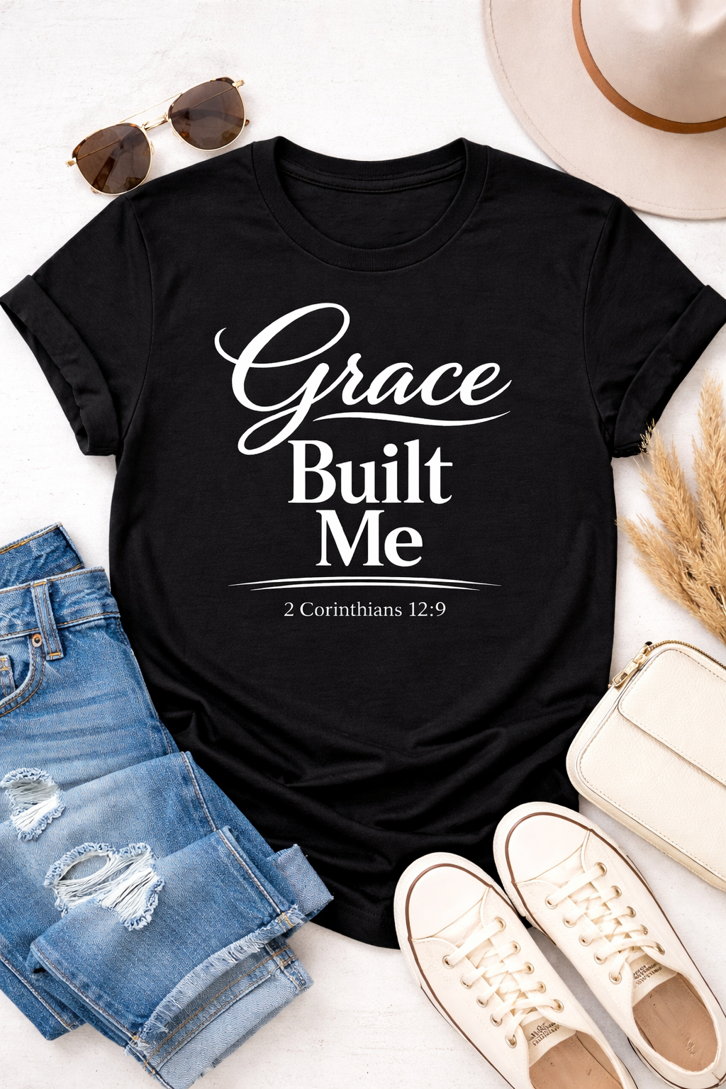Grace Built Me Christian T-Shirt | 2 Corinthians 12:9 Faith Shirt | Christian Boutique Tee