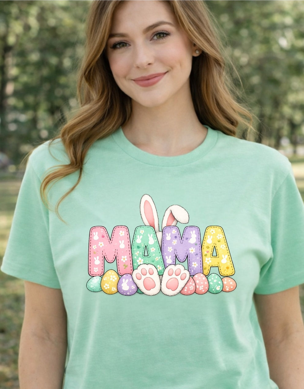 MAMA Easter Shirt – Bunny Ears & Pastel Egg Tee – Cute Mama Spring Shirt – Easter Mom Outfit – Gift for Mom