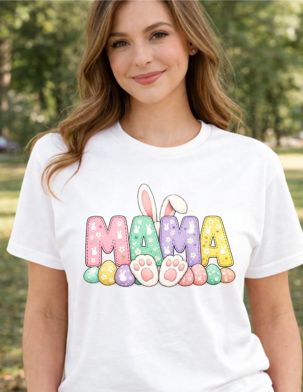 MAMA Easter Shirt – Bunny Ears & Pastel Egg Tee – Cute Mama Spring Shirt – Easter Mom Outfit – Gift for Mom