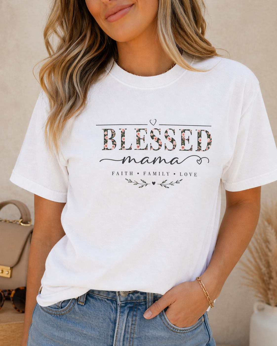 Blessed Mama Shirt – Mother’s Day Gift, Faith Family Love Tee, Christian Mom Shirt, Floral Mama Graphic Tee