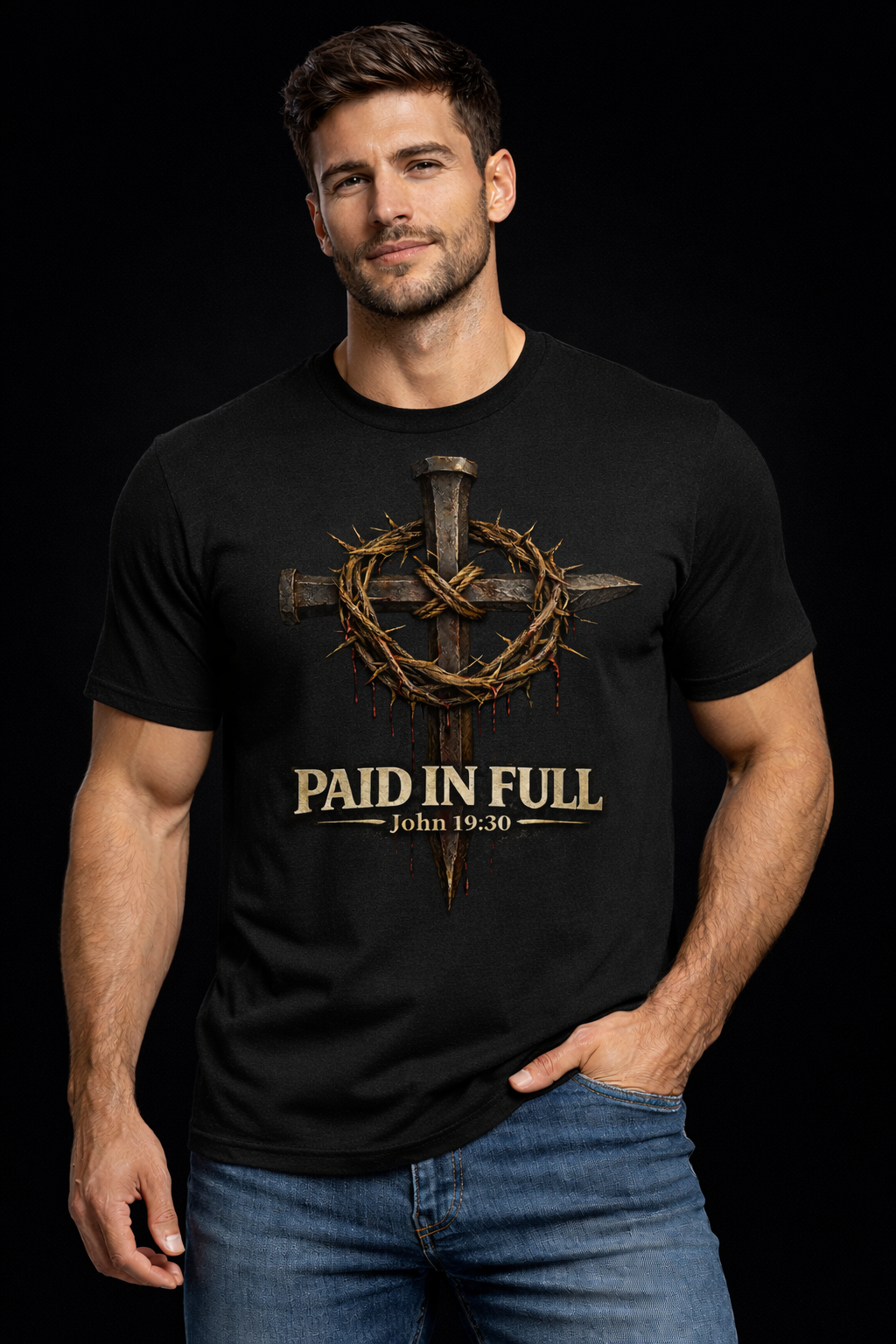 Paid In Full – John 19:30 Christian T-Shirt | Men's Cross T-Shirt