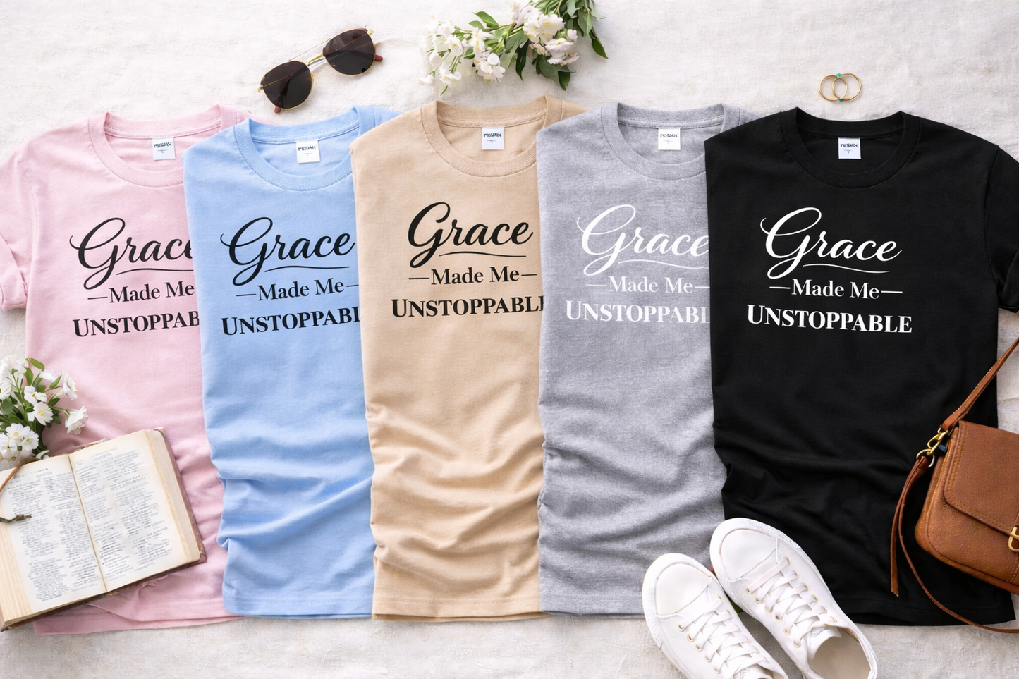Grace Made Me Unstoppable Christian T-Shirt | Faith Based Inspirational Tee | Boutique Christian Apparel