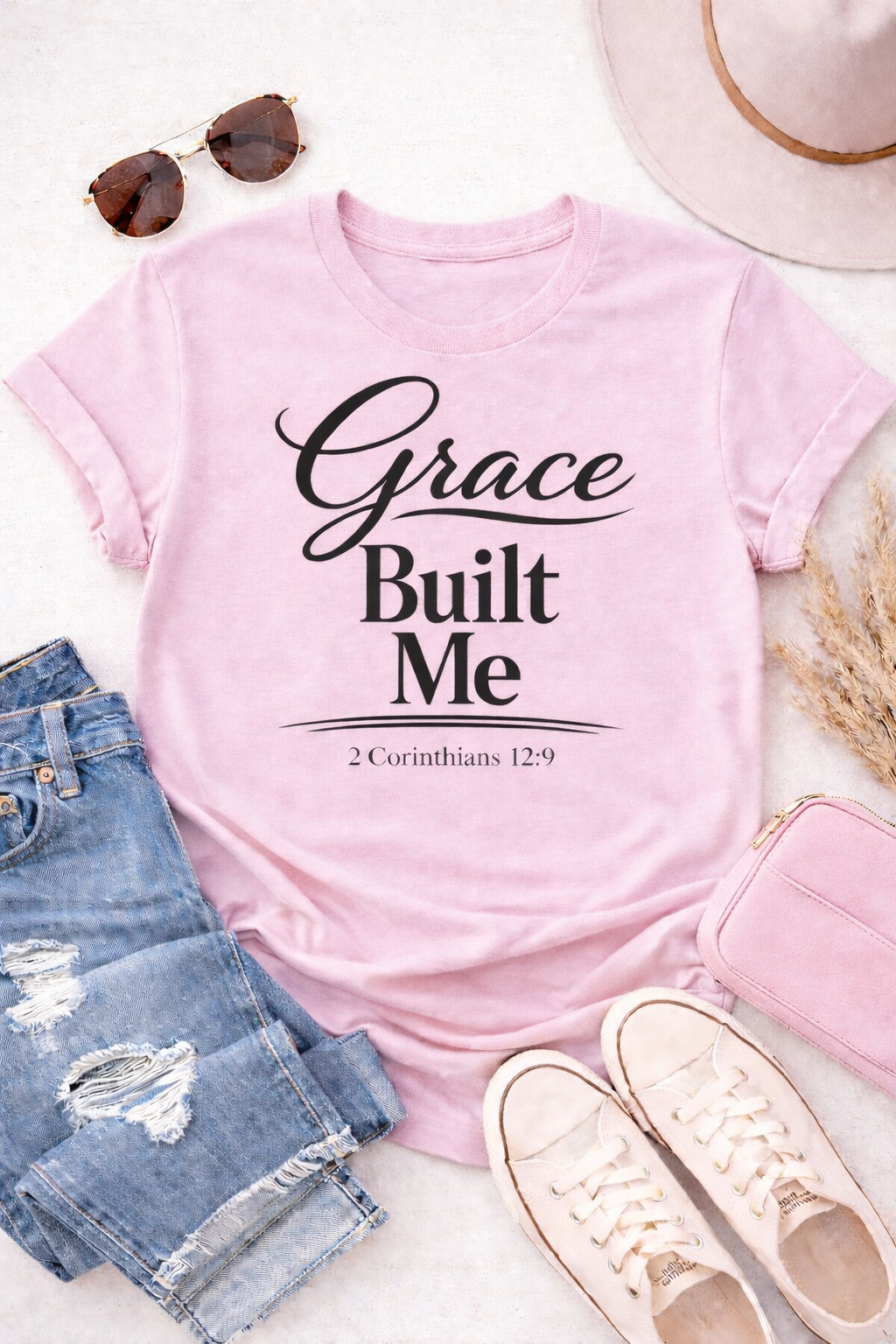 Grace Built Me Christian T-Shirt | 2 Corinthians 12:9 Faith Shirt | Christian Boutique Tee