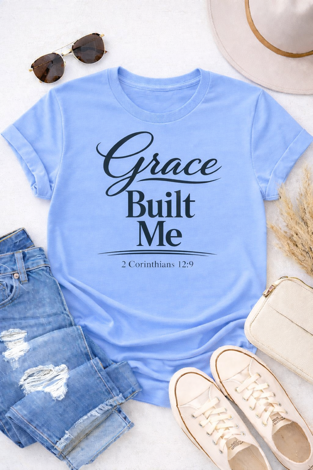 Grace Built Me Christian T-Shirt | 2 Corinthians 12:9 Faith Shirt | Christian Boutique Tee