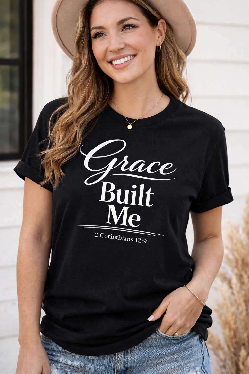 Grace Built Me Christian T-Shirt | 2 Corinthians 12:9 Faith Shirt | Christian Boutique Tee