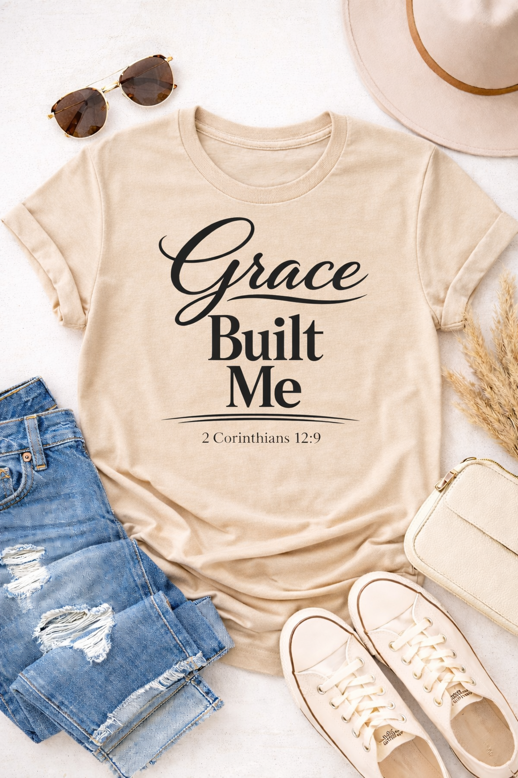 Grace Built Me Christian T-Shirt | 2 Corinthians 12:9 Faith Shirt | Christian Boutique Tee