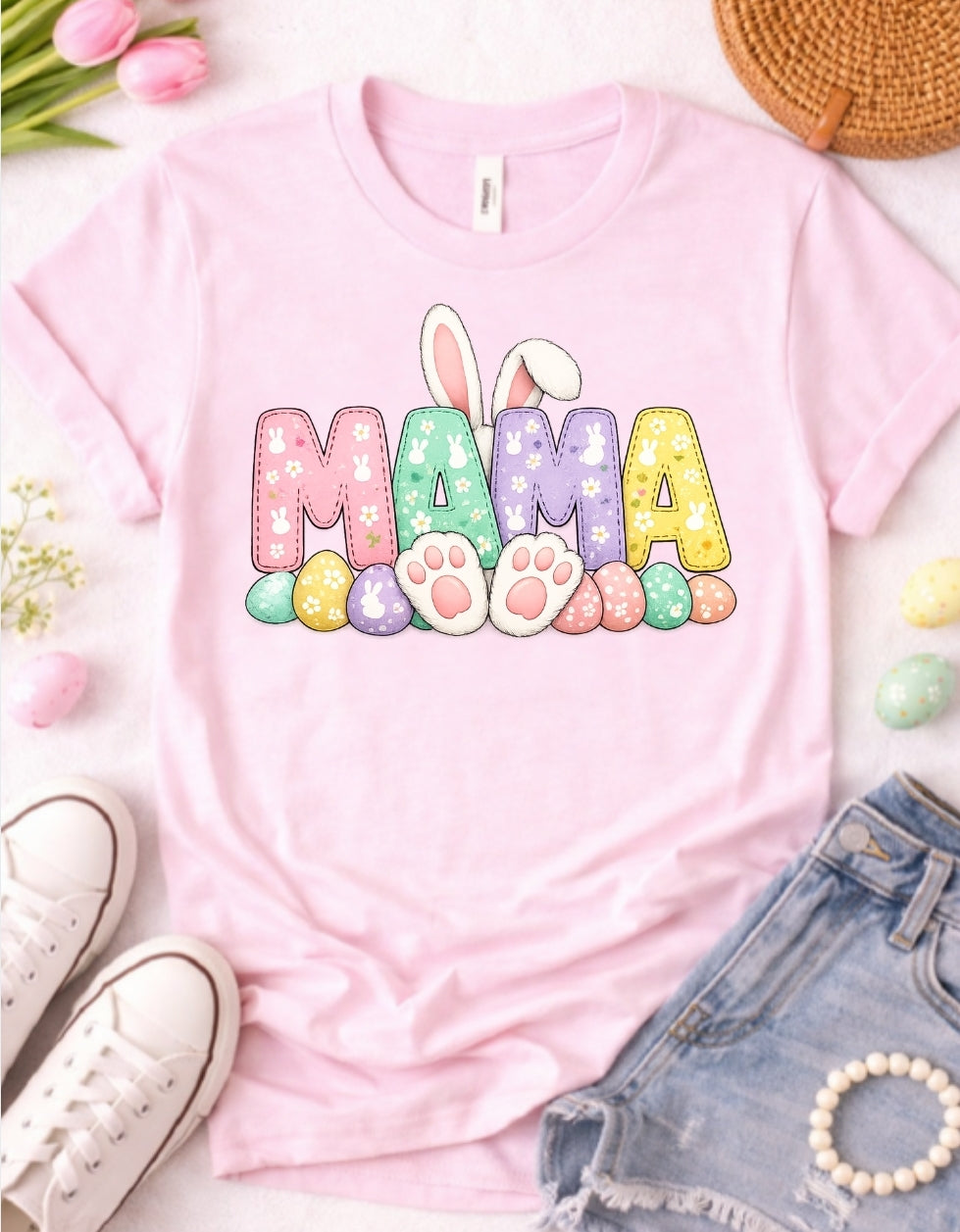 MAMA Easter Shirt – Bunny Ears & Pastel Egg Tee – Cute Mama Spring Shirt – Easter Mom Outfit – Gift for Mom