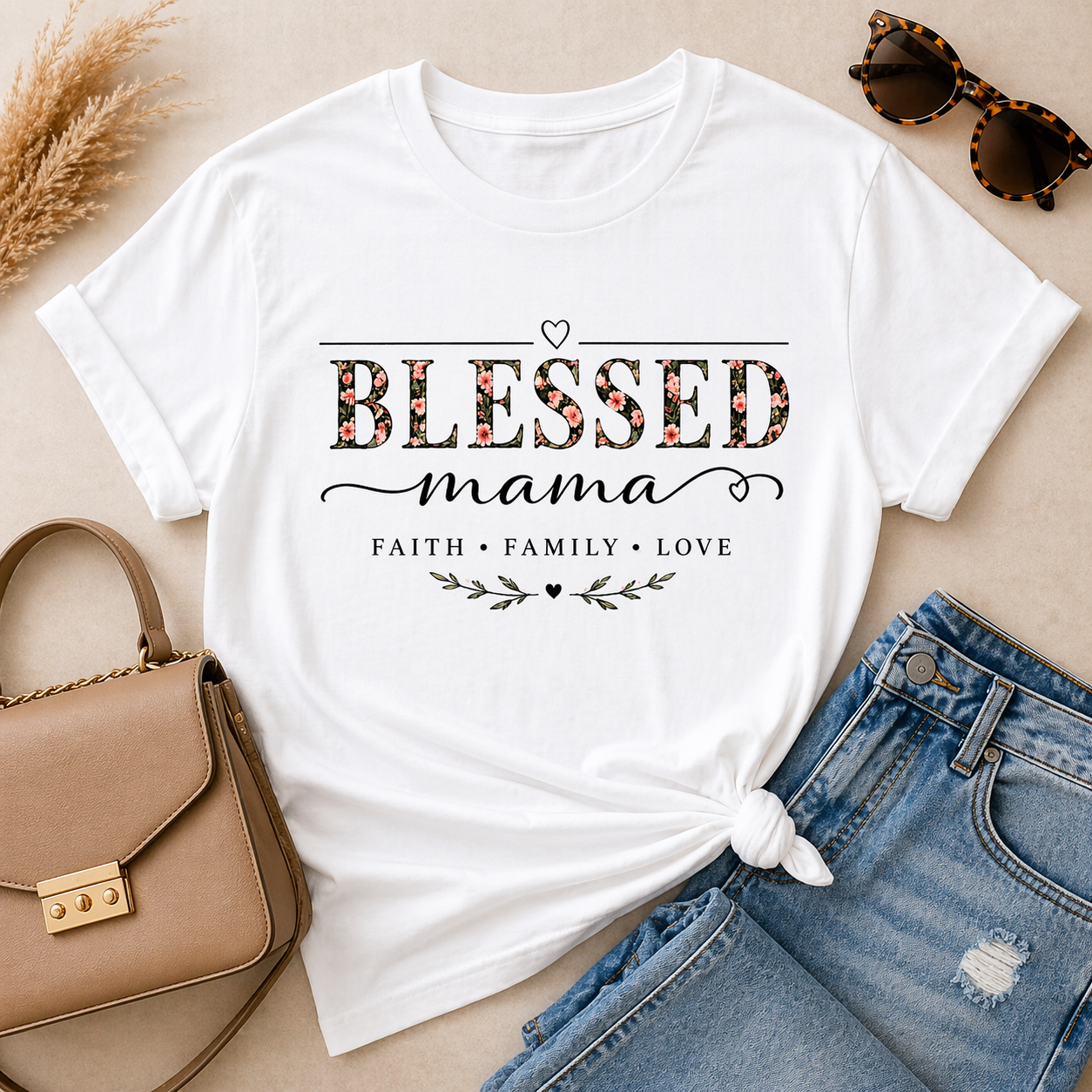 Blessed Mama Shirt – Mother’s Day Gift, Faith Family Love Tee, Christian Mom Shirt, Floral Mama Graphic Tee
